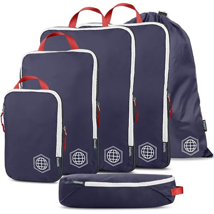 Extra Large Compression Packing Cube 6 Piece Set for Travel and Check Luggage by TRIPPED Travel Gear - color: Navy