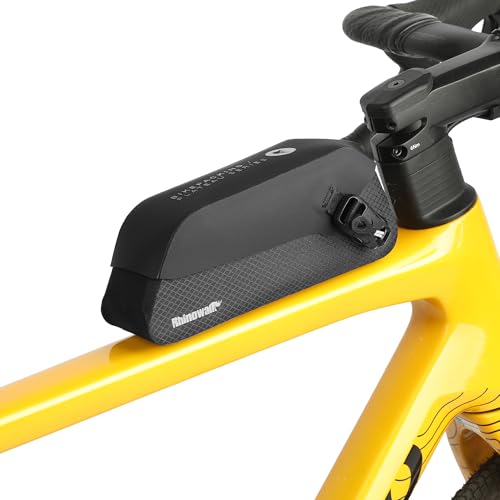 Rhinowalk Waterproof Top Tube Bike Bag IPX4 Magnetic Closure Frame Pack Slim Profile Fits Road Mountain Bike 0.6L - color: Black Toptube Bag, size: 0.6L