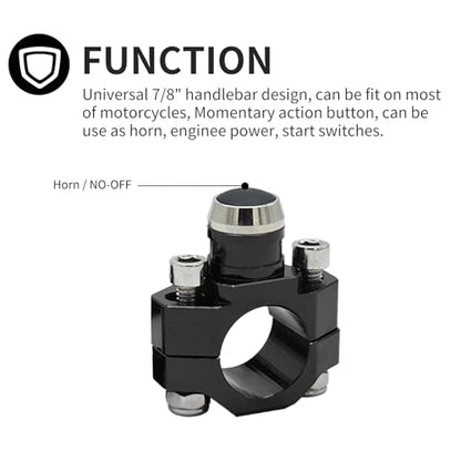 CNC Aluminum 7/8" Motorcycle Handlebar Control Horn Start Switch Button Momentary Action with Two Bullet Connectors Black