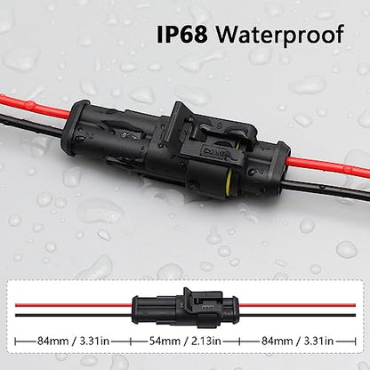 Waterproof 2 Pin Electrical Connector, 20AWG Male Female Wire Harness Plug, 1.5mm Series Automotive Marine Connector with 8cm Pigtail, for Car Truck Boat Motorcycle, 6 Pack