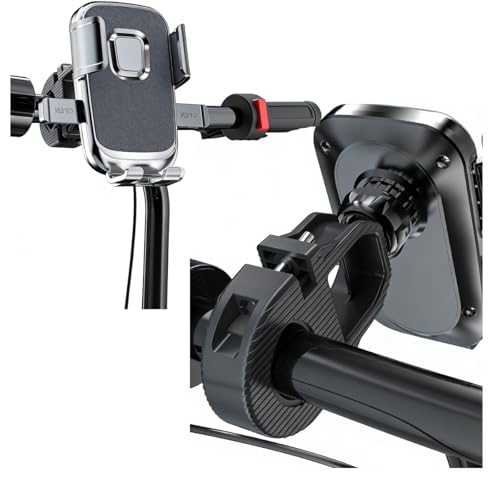 Motorcycle Phone Mount - [Dual Shock Absorbers] [Metal Adjustable Arm] | Bicycle Handlebar Phone Holder, Fits iPhone 16/15/14/13 Pro Max, 4.7-6.7 Inch Phones