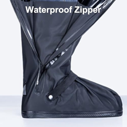 Waterproof Shoe Covers, Reusable & Foldable Rain Boot Shoe Cover with Zipper, Non-Slip, Reflector, Men Women Rain Gear, Black - size: X-Large