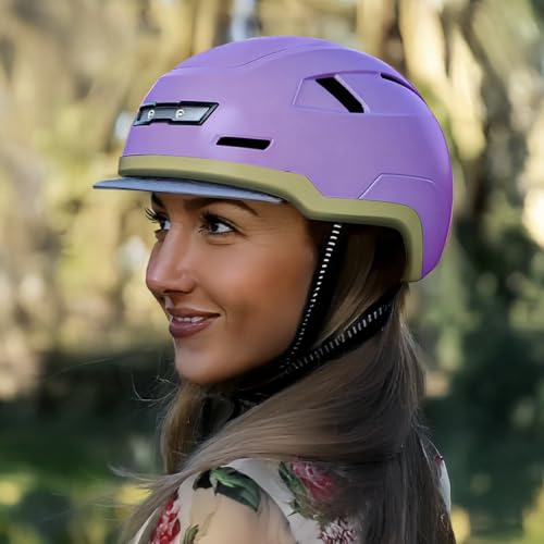 XNITO Bike Helmet with LED Lights - Urban Bicycle Helmet for Adults, Men & Women - CPSC & NTA-8776 Dual Certified - Class 3 E-Bikes, Scooters, Onewheel, Commuter, Mountain - color: Lavender, size: Large