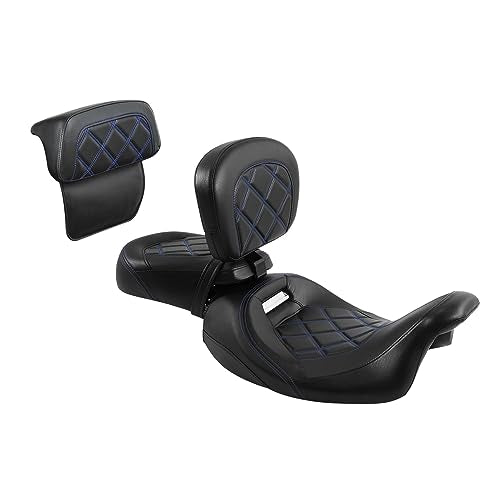 SLMOTO Motorcycle Low-Profile Passenger Rieder Seat, Rider Sissy Bar Backrest Pad Passenger Sissy Bar For Harley Touring CVO Road King Street Glide Road Glide Electra Glide 2014-2023 Black Blue - color: Style B Blue Seat+Rider Backrest + SP