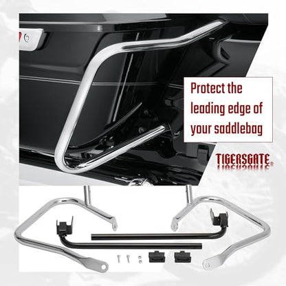 Chrome Rear Saddlebag Guards complete Kit for 2014-Later Harley Touring Street Road Glide Electra Glide Road King - color: hrome