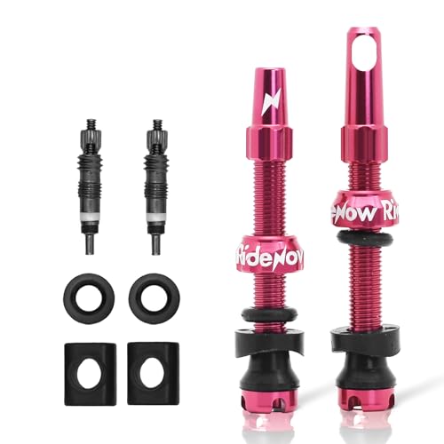 RideNow Tubeless Presta Valve Stems, 45mm Super Light 7075 Aluminum Alloy Presta Tubeless Valve Stem Kit with Valve Core Remover Tool and Valve Stem Caps, Multiple Color & Size Options(Pair), Rose Red - color: Rose Red, size: 45mm