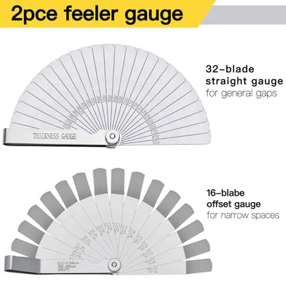 Ceinueia 2PC Feeler Gauge Set – Straight & Angled Stainless Steel Gap Tool for Valve, Spark Plug, Automotive, Piston, Guitar – Inch & Metric