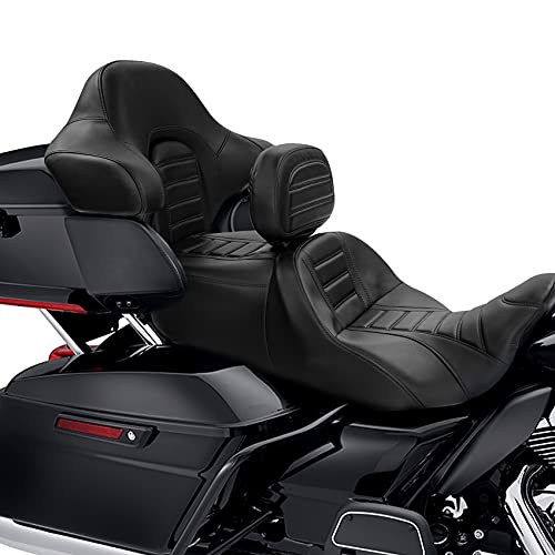 SLMOTO Hammock Driver Passenger Seat with Rider Backrest and King Tour Trunk Backrest Pad fit for Harley Touring Road King Street Electra Glide 2014-2023 - color: B# Red