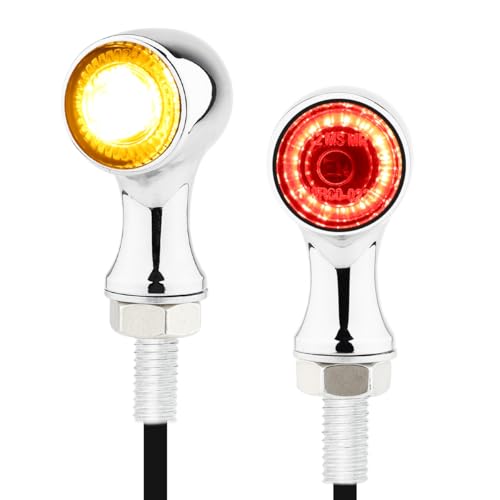 Small Round LED Turn Signals Motorcycle Brake Tail Lights Rear Blinkers Chrome Red Amber Light Universal for Cruiser Bobber Street Bike Cafe Racer Motorbikes (A-Chrome-Amber&Red) - color: A-Chrome-Amber&Red