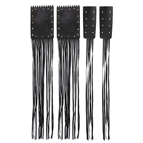 Qqmora Motorcycle Handlebar Tassel Cover Fashionable Fringe Style Design Soft Leather Grips Universal Fit for Cruiser Chopper Bobber Custom Synthetic Leather Black 2pcs