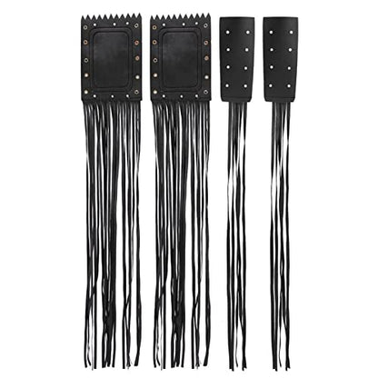 Qqmora Motorcycle Handlebar Tassel Cover Fashionable Fringe Style Design Soft Leather Grips Universal Fit for Cruiser Chopper Bobber Custom Synthetic Leather Black 2pcs