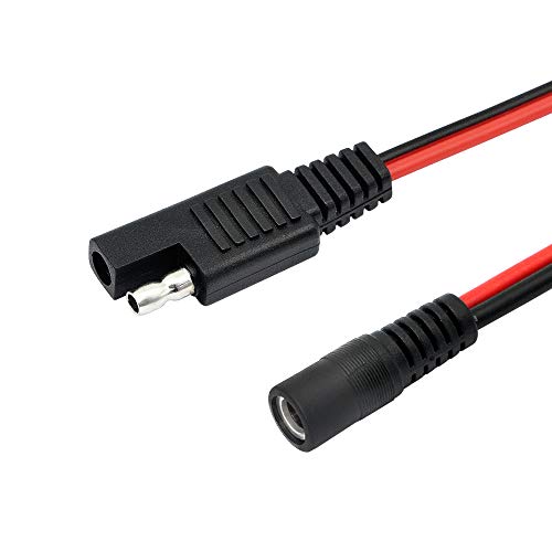 CERRXIAN 60cm 14AWG DC 5.5mm x 2.1mm Female to SAE 2 Pin Quick Disconnect Wire Harness Extension Cable for Portable Powers, Motorcycle Solar Panel Charger (F Black) - color: Female Black&Red