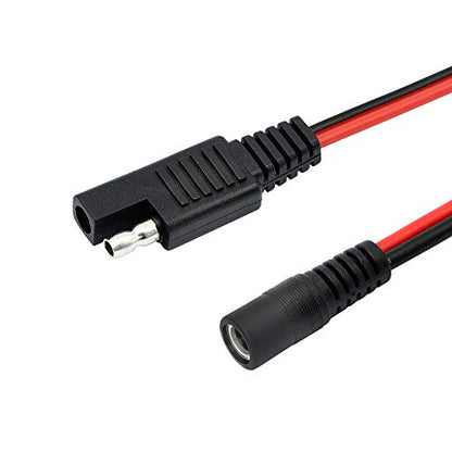 CERRXIAN 60cm 14AWG DC 5.5mm x 2.1mm Female to SAE 2 Pin Quick Disconnect Wire Harness Extension Cable for Portable Powers, Motorcycle Solar Panel Charger (F Black) - color: Female Black&Red