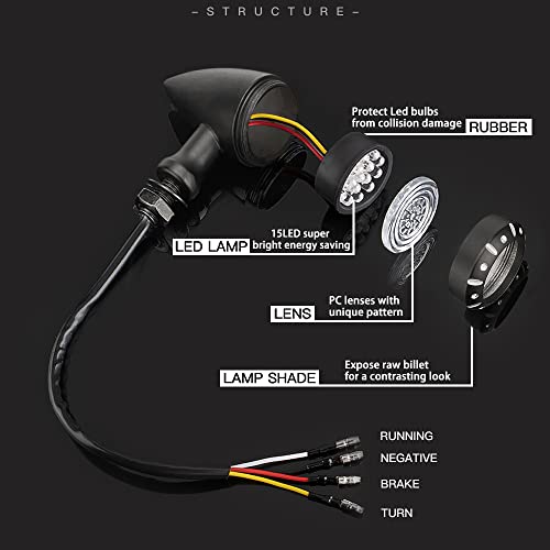 Motorcycle Rear Bullet Turn Signal Light 4 Wires LED Indicator Compatible for Chopper Bobber Harley Softail Iron Cruiser Honda Shadow Suzuki Kawasaki Yamaha (Black) - color: 4 Wire BK