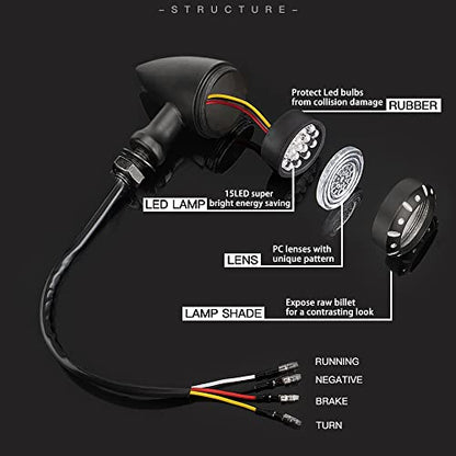 Motorcycle Rear Bullet Turn Signal Light 4 Wires LED Indicator Compatible for Chopper Bobber Harley Softail Iron Cruiser Honda Shadow Suzuki Kawasaki Yamaha (Black) - color: 4 Wire BK