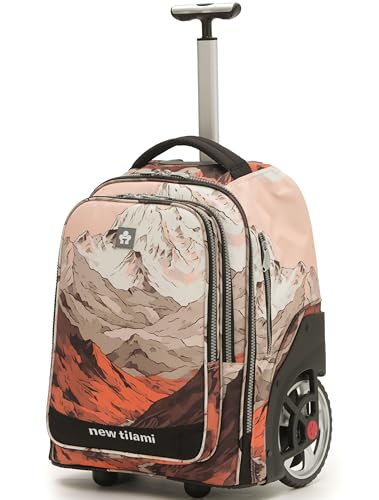 NEW TILAMI 20" Rolling Backpack for Teens Adults, Climbing Stairs Waterproof Backpack with Wheels for School Business Trave Camping with Laptop Compartment, Fit 17 Inch Laptop, Pcturesque Mountain - color: Pcturesque Mountain