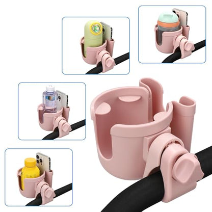 Accmor Stroller Cup Holder with Phone Holder, Bike Cup Holder, Universal Cup Holder for Uppababy Nuna Doona Strollers, 2-in-1 Cup Holder for Walker, Wheelchair, Scooter - color: All Light Pink
