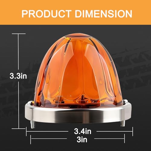2 Pcs Amber Glass Lens Watermelon Lights LED Side Marker Turn Signal Lights with Stainless Steel Bezel Replacement for Kenworth Peterbilt Freightliner Trucks ATV Motorcycle