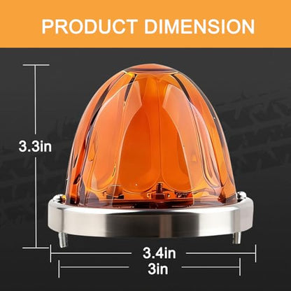 2 Pcs Amber Glass Lens Watermelon Lights LED Side Marker Turn Signal Lights with Stainless Steel Bezel Replacement for Kenworth Peterbilt Freightliner Trucks ATV Motorcycle
