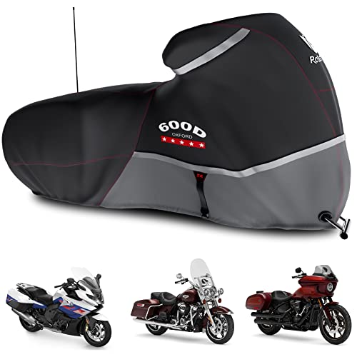 Motorcycle Cover 600D Waterproof for Touring Models Harley Davidson Road King,Road Glide,Street Glide, Electra Glide,Low Rider-ST Indoor & Outdoor Storage Gray - color: Gray, size: Side Box