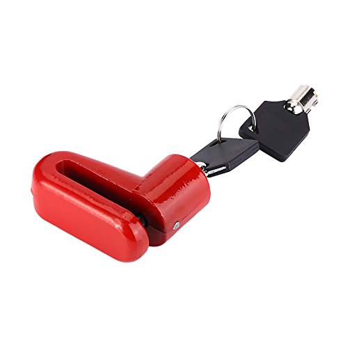 Metal Motorcycle Wheel Lock, Anti Theft Disc Brake Security Lock with Keys and Plastic Frame, Black and Red - color: Red
