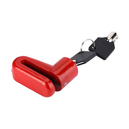 Metal Motorcycle Wheel Lock, Anti Theft Disc Brake Security Lock with Keys and Plastic Frame, Black and Red - color: Red