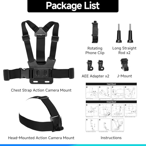 Mobile Phone Chest & Head Strap Mount Kit for POV VLOG, Hands-Free Body Holder Compatible with iPhone Samsung, GoPro Hero 9、8、7、6、5、4、3、2、1, DJI Osmo, AKASO, SJCAM, Insta360 Action Cameras