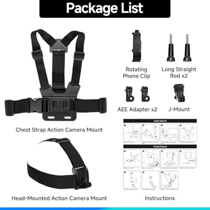 Mobile Phone Chest & Head Strap Mount Kit for POV VLOG, Hands-Free Body Holder Compatible with iPhone Samsung, GoPro Hero 9、8、7、6、5、4、3、2、1, DJI Osmo, AKASO, SJCAM, Insta360 Action Cameras