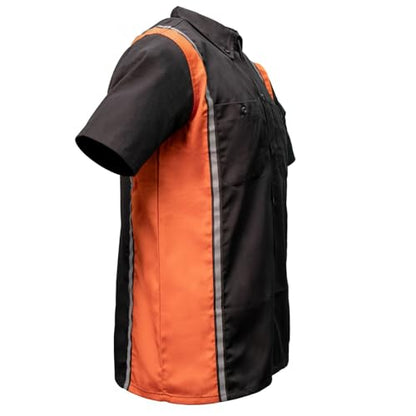 MILWAUKEE MOTORCYCLE CLOTHING CO. Men’s Blk/Orange Mechanic Work Shirt – w/Reflective Strip, Rider‑Built MDM11610 - size: X-Large