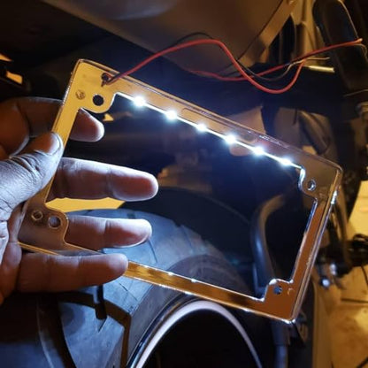 Universal Chrome License Plate Bracket Frame with LED Lights for Motorcycles & Scooters