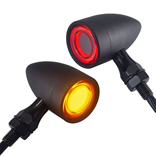 FATECIM 2X Motorcycle 40 LED Bullet Tail Lights Amber Turn Signals Running Brake Stop Lights Motorbike Taillights Rear Blinkers Indicators for Bobber Harley Honda Yamaha Suzuki Kawasaki Chopper Black - color: Black-Smoke Lens-Amber Turn Signals