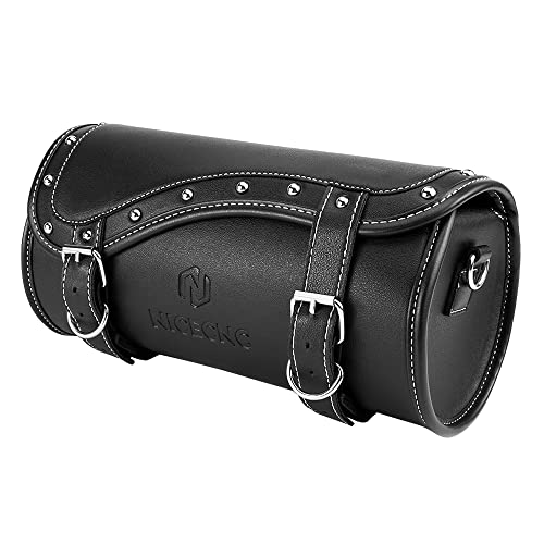 NICECNC Motorcycle Fork Bag - PU Leather Universal Tool Bag with Reinforced Straps, Waterproof, Black - color: Black