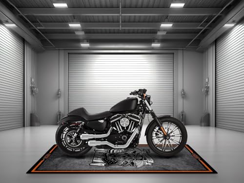 Parking Mat American Chopper Design for Custom Motorcycles, Display and Pit Mat, Washable Non-Slip Garage and Showroom Floor Carpet (Size 2: 102 x 47/260 x 120 cm)