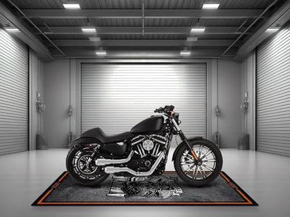 Parking Mat American Chopper Design for Custom Motorcycles, Display and Pit Mat, Washable Non-Slip Garage and Showroom Floor Carpet (Size 2: 102 x 47/260 x 120 cm)