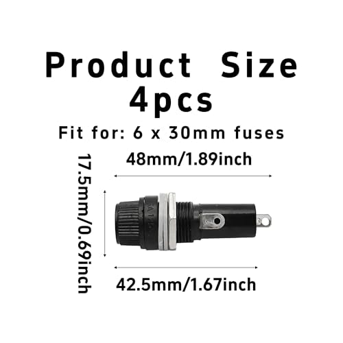 pson 4Pcs 6 x 30mm Panel Mount Fuse Holder with Screw Cap for Power Supplies, Control Panels, Solar Systems, Automotive - size: 6 x 30mm