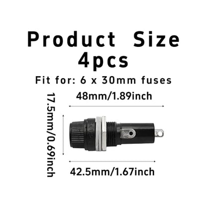 pson 4Pcs 6 x 30mm Panel Mount Fuse Holder with Screw Cap for Power Supplies, Control Panels, Solar Systems, Automotive - size: 6 x 30mm