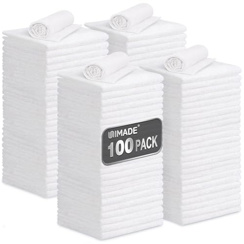 UNIMADE Shop Towels, 100 Pack Commercial Grade Work Rags Microfiber Towels for Cars Cleaning Rags Bulk Detailing Cloth for Automotive Bar Mechanic Restaurant Garage Housekeeping, 11.5"x 11.5", White - color: White, size: 100pk
