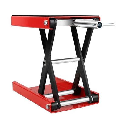 Motorcycle Lift - 1100 LBS Motorcycle Scissor Lift Jack Table with Wide Deck & Safety Pin, 3.7"-14" Heavy Duty Steel Motorcycle Table Lift Jack for Bikes ATVs Garage Repair Center Stand Lift Jack, Red