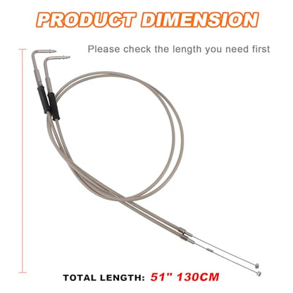 51-1/2" Throttle Idle Cable Stainless Steel Braided Throttle Cable Wire Kit Compatible with Harley Road King Dyna Softail FLH FLT 1996-2007 FXD FLST FXST 1996-2010 - size: 51-1/2"