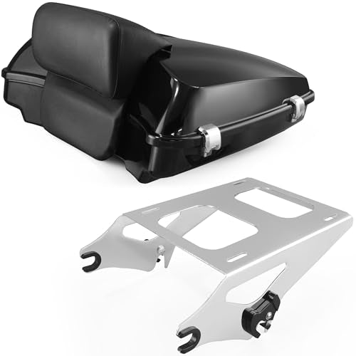 5.5" Razor Tour Luggage Trunk w/Mount Rack Backrest Bracket Fit for Harley Touring Models Road King Road Glide Street Glide Electra Glide Ultra-Classic 2009-2013 (Chrome) - color: Chrome