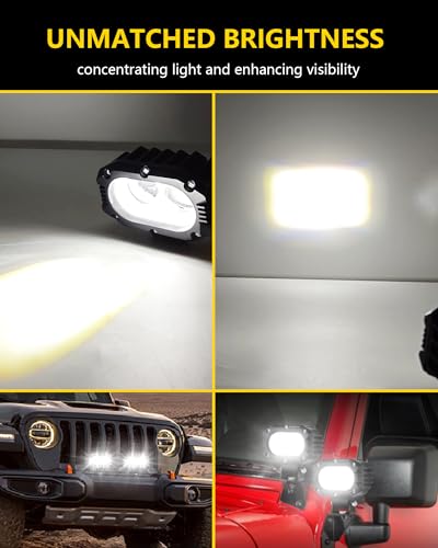 4 Inch LED Pod Lights, 48W Square Offroad Driving Lights Super Bright 120° White Spotlight Combo Beam LED Auxiliary Light Bar with Wiring Harness Kit for Motorcycle Jeep Wrangler Truck Pickup ATV UTV - color: 4in White Spotlight+Wire