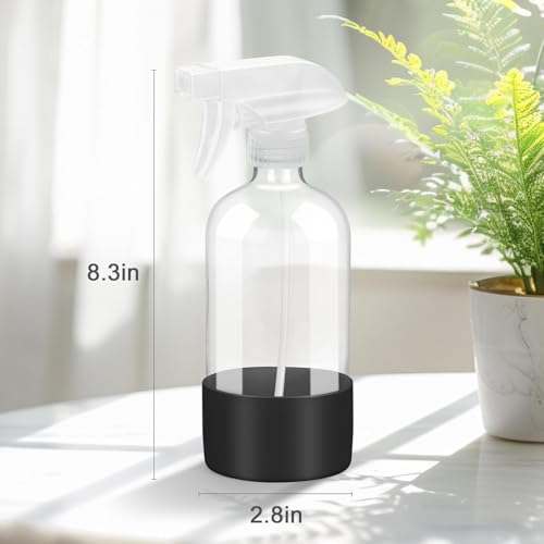 Worldgsb 2 Pack Glass Spray Bottles with Silicone Sleeve, 16 oz Empty Refillable Containers with Adjustable Spray Nozzles, Spray Bottles for Hair, Cleaning Solutions and Plants Black&Grey - color: Black&Grey