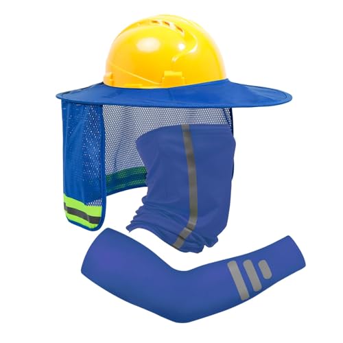 TCCFCCT Hard Hat Sun Shade, 3 Packs, Blue - color: Sun Shade 1+bandana 1+sleeves 1pair Blue