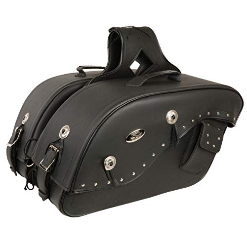 Milwaukee Leather MP8300 Black PVC Large Cruiser Style Riveted Throw Over Saddlebags - One Size