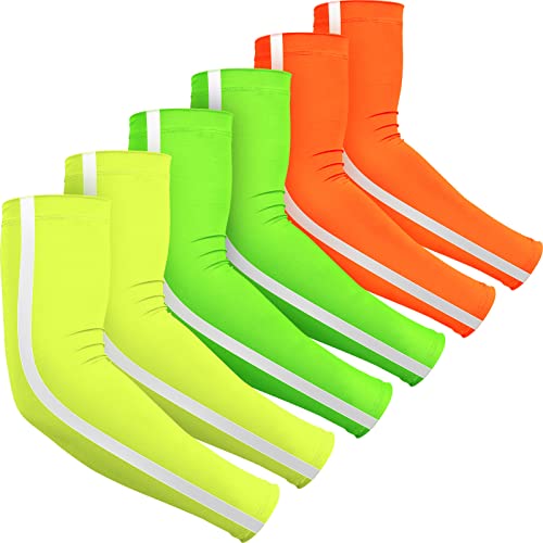 Funtery 6 Pairs UV Arm Sleeves for Men Women Sun Protection Cooling Arm Cover High Visibility for Basketball Outdoor Sports - style: Bright Colors