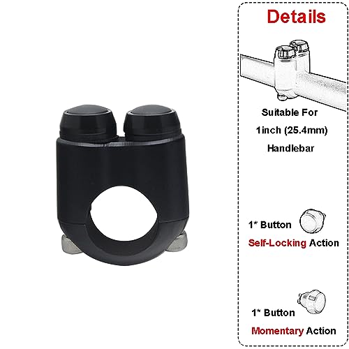 2 Buttons CNC Hand Control Momentary Switch Micro Switch, for 1 Inch 25mm Bars Handlebar Bobber Cafe Racer Chopper Universal - size: 1 Inch Black