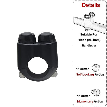 2 Buttons CNC Hand Control Momentary Switch Micro Switch, for 1 Inch 25mm Bars Handlebar Bobber Cafe Racer Chopper Universal - size: 1 Inch Black