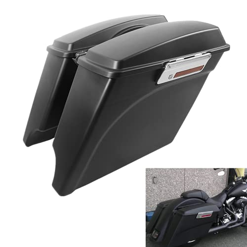SLMOTO Saddle Bags 5" Stretched Saddle Bags for Harley Hard Saddlebags fits for 1993-2013 Touring Model Road King,Road Glide,Street Glide,Electra Glide,Ultra-Classic - color: Matte Black(Chrome Latches)