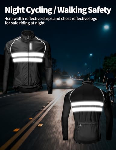 WOSAWE Men's High Visibility Cycling Wind Jacket Water Resistance Reflective Windbreaker - color: Black Jacket 215, size: Medium