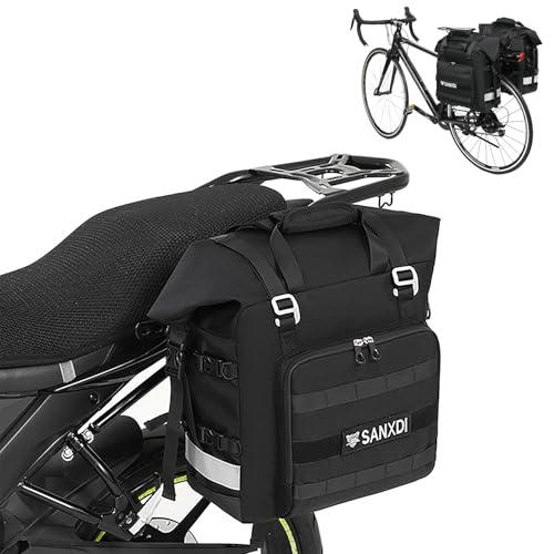 Dreamoon Motorcycle Side Bag 20-25L Expandable – Water Resistant Heavy Duty Single Saddle Bag with Quick Release, Throw Over for Cruiser, Touring, Adventure Sport Bikes, Rider Storage (Black, 1 Pack) - color: Black